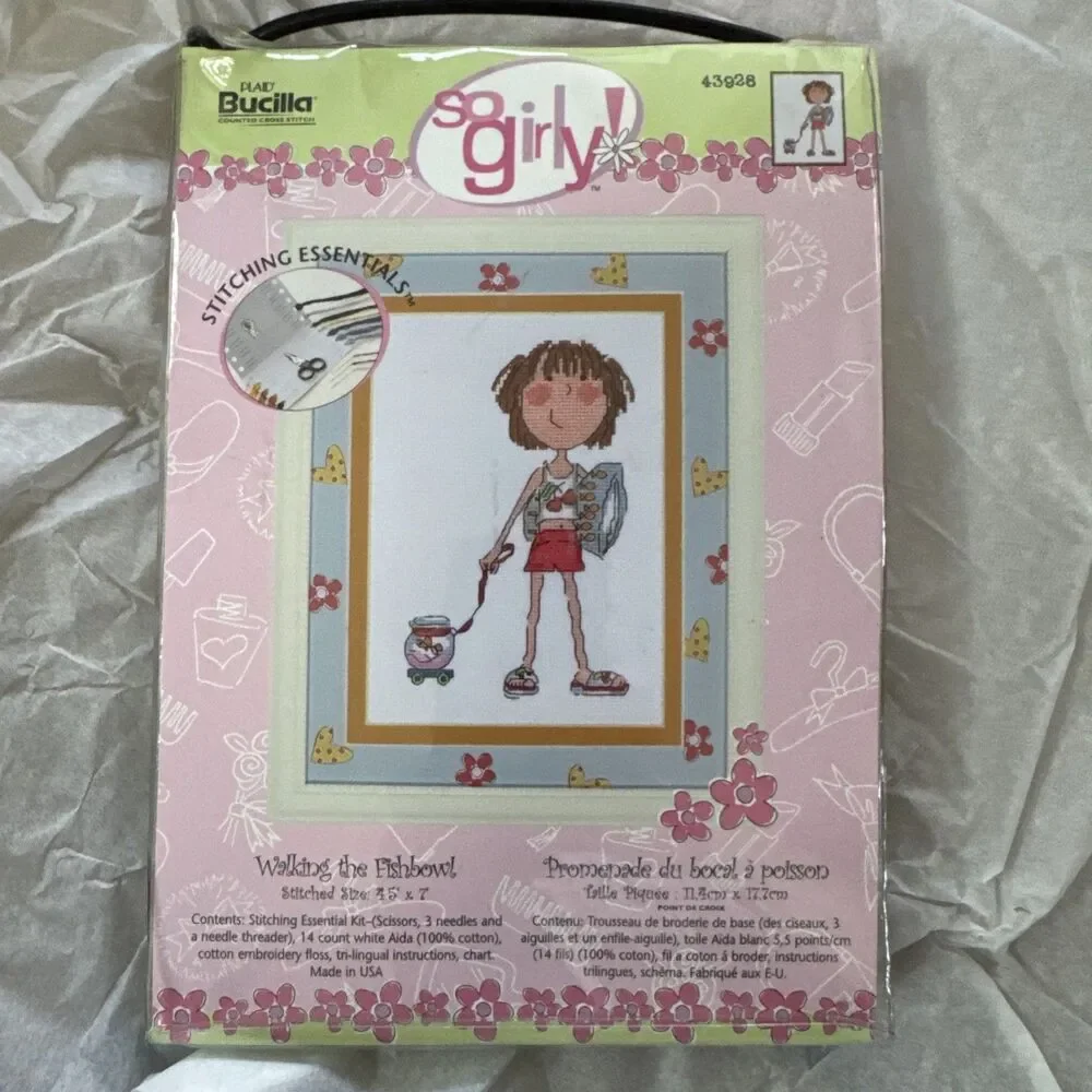 Bucilla USA 2006 Walking The Cat Cross Stitch Kit 43928 4.5 X 7 Sealed
